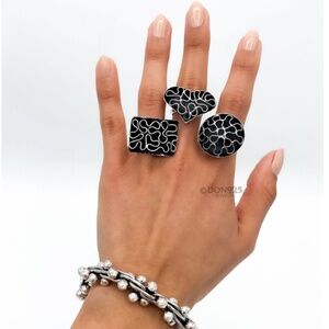 New!  Sterling Silver Rectangle Ring: Big Geometric Oxidized Design, Southwest